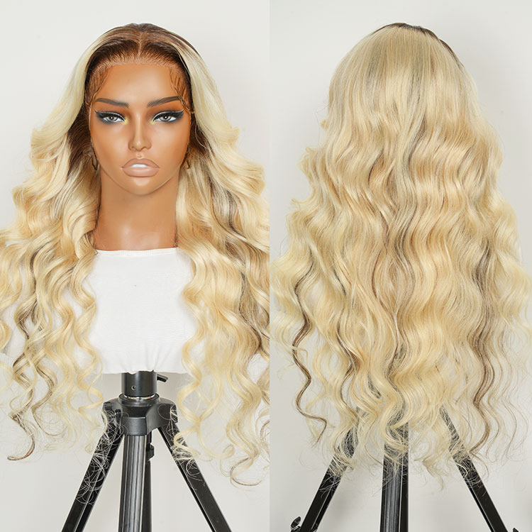Ready To Go Wig-Perfect Pre Colored Blonde Balayage Wig With Brown Roots High Quality Lace Frontal Wig