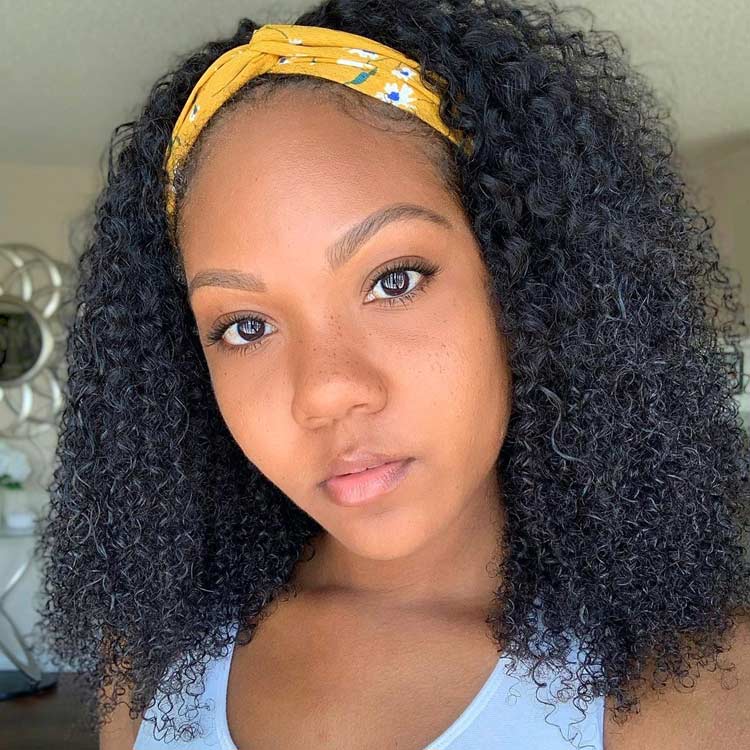 Coily Hair Headband Wigs-Human Hair Coily Curly Weaves Wigs