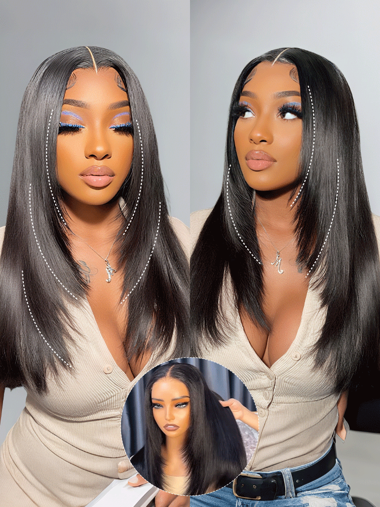 Ready To Go Wig - Straight Layered Human Hair Glueless 5x7 HD Lace Front Wigs