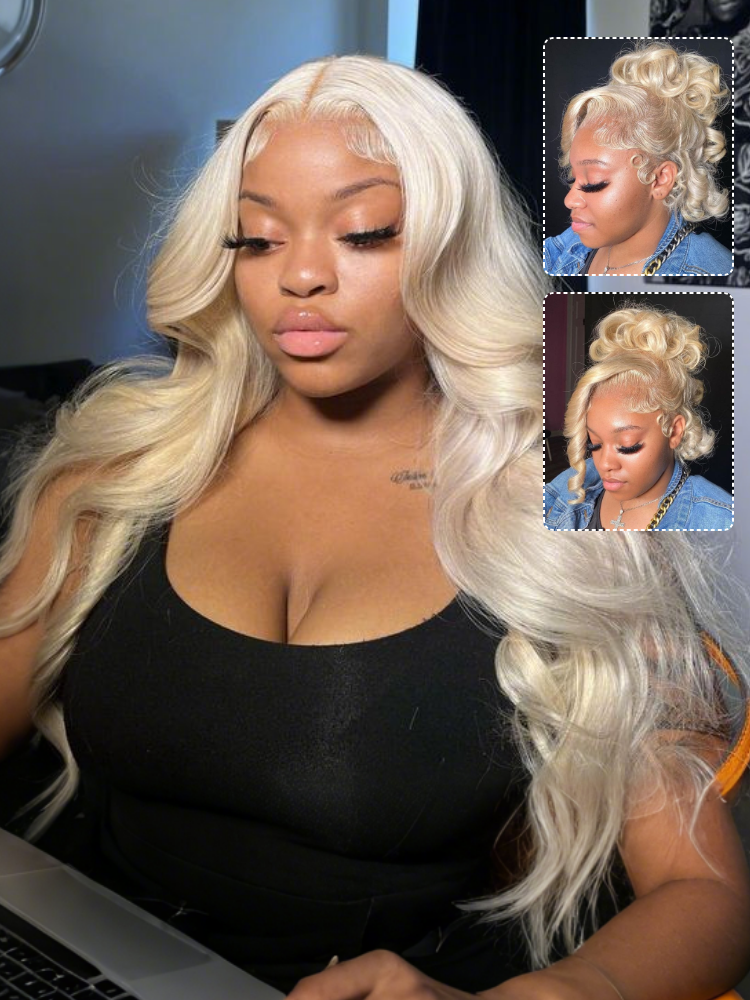 Blonde 360 Lace Front Wig Invisi Drawstring Body Wave 613 Glueless Human Hair Straight Wigs