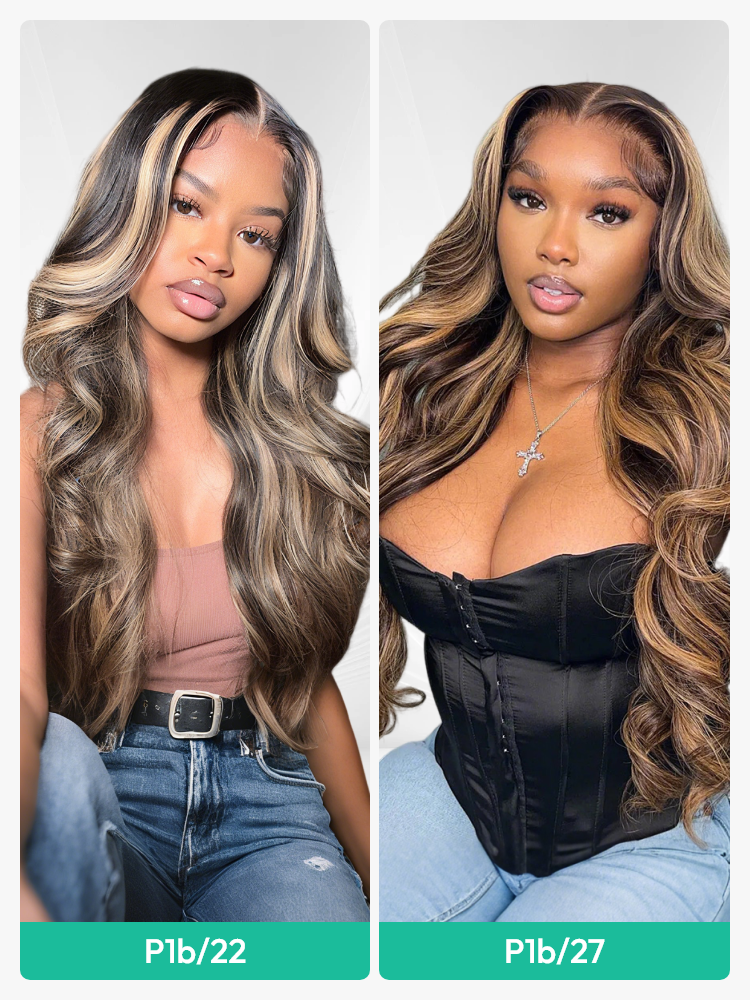 Honey Blonde Highlights On Black Human Hair Lace Frontal Wigs For Women