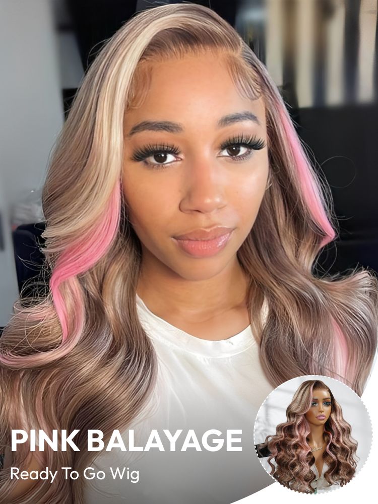 Pink Balayage Side Part Body Wave Lace Wig