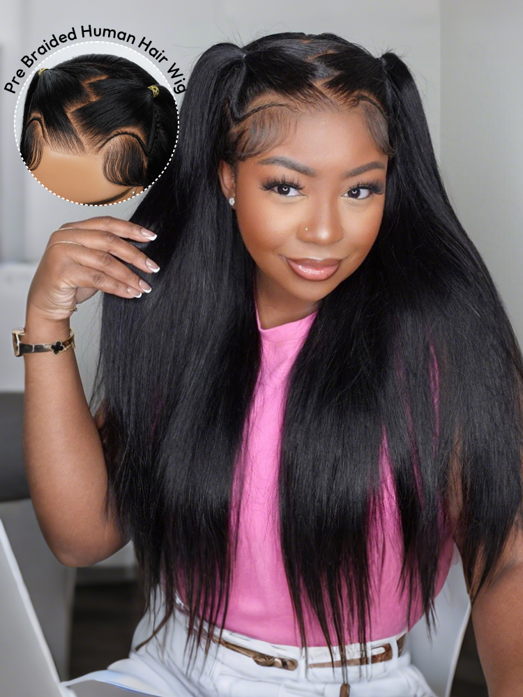 Straight Pre Braided 13x4 Lace Front Wigs Ready To Go Wigs With Invisible Lace