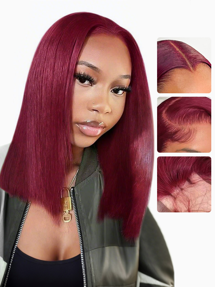 Burgundy Glueless Short Straight Lace Wig