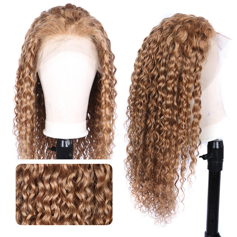 #27 Honey Blonde Hair Color Water Wave Lace Front Wig