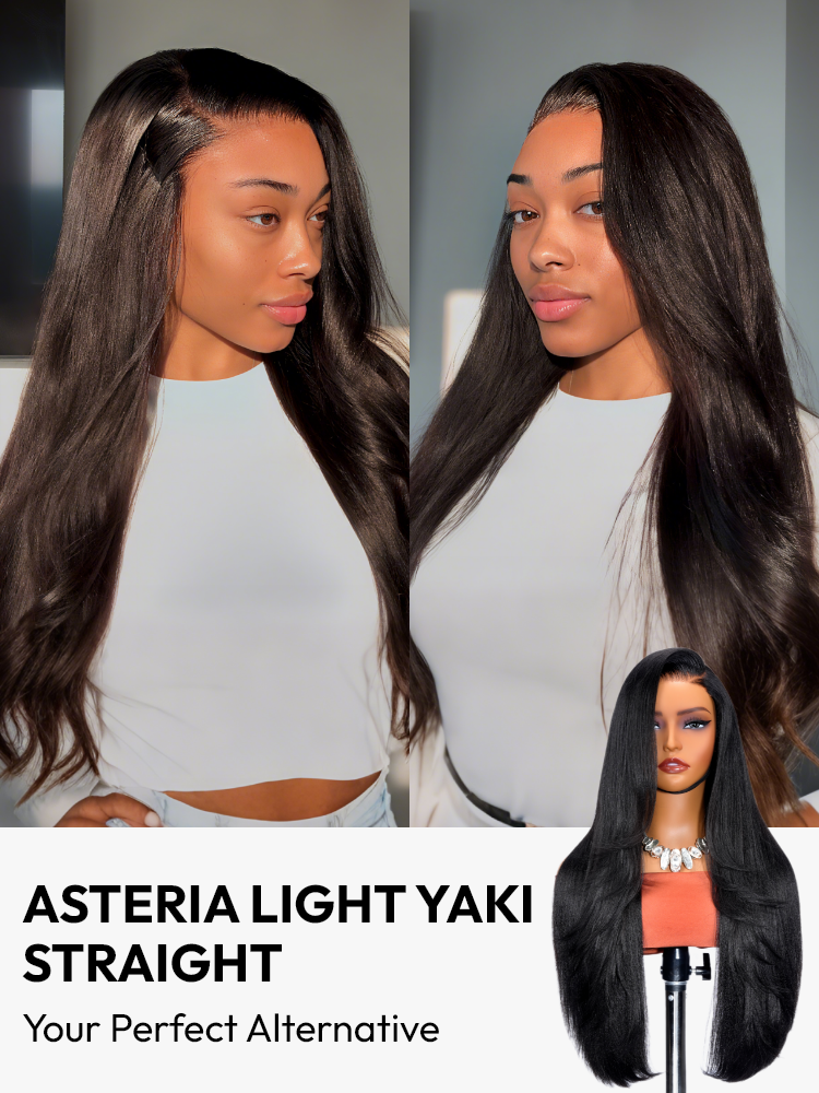 Light Yaki Straight Glueless LayerCut Wig - Silk Press C Part Pre bleached Wigs