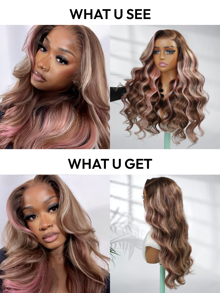 Brown Hair with Blonde and Pink Highlights