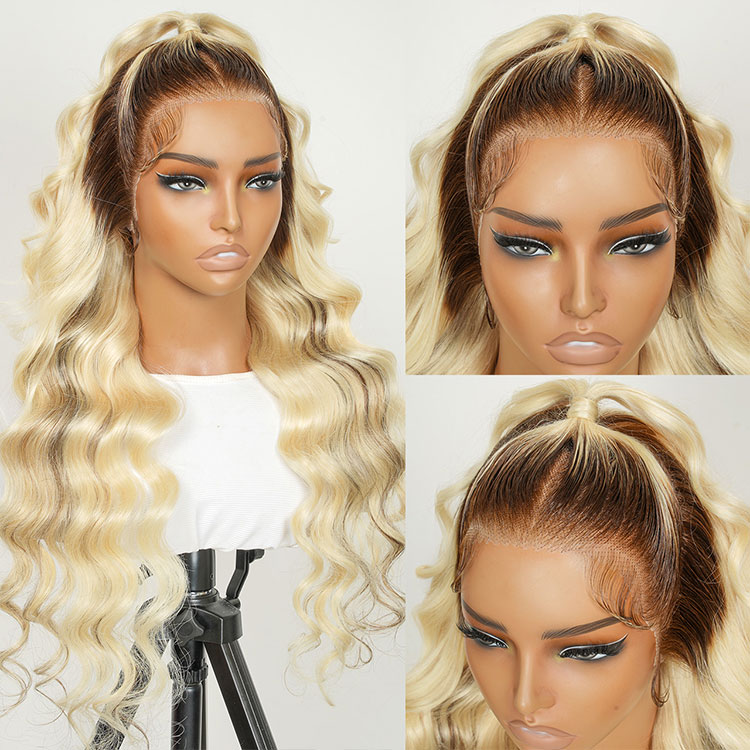 Ready To Go Wig-Perfect Pre Colored Blonde Balayage Wig With Brown Roots High Quality Lace Frontal Wig