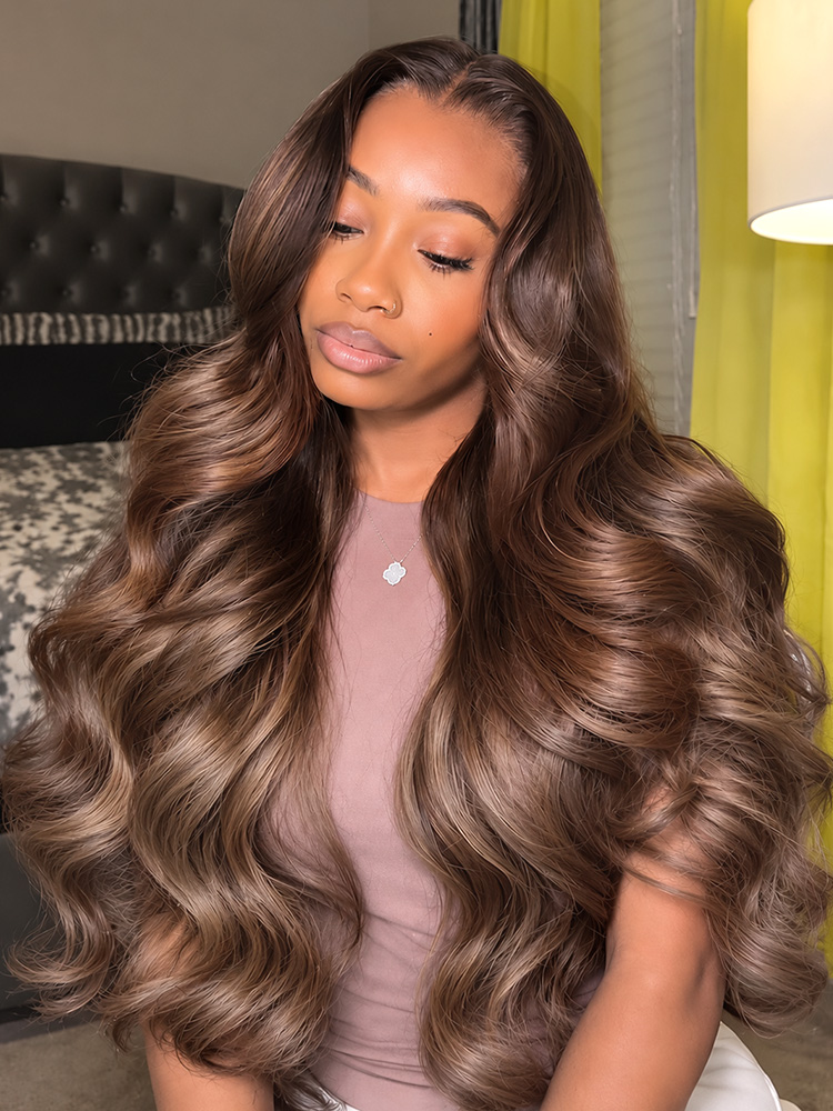 Taupe Brown Lace Front Wig  Body Wave Ready To Go Human Hair Wig