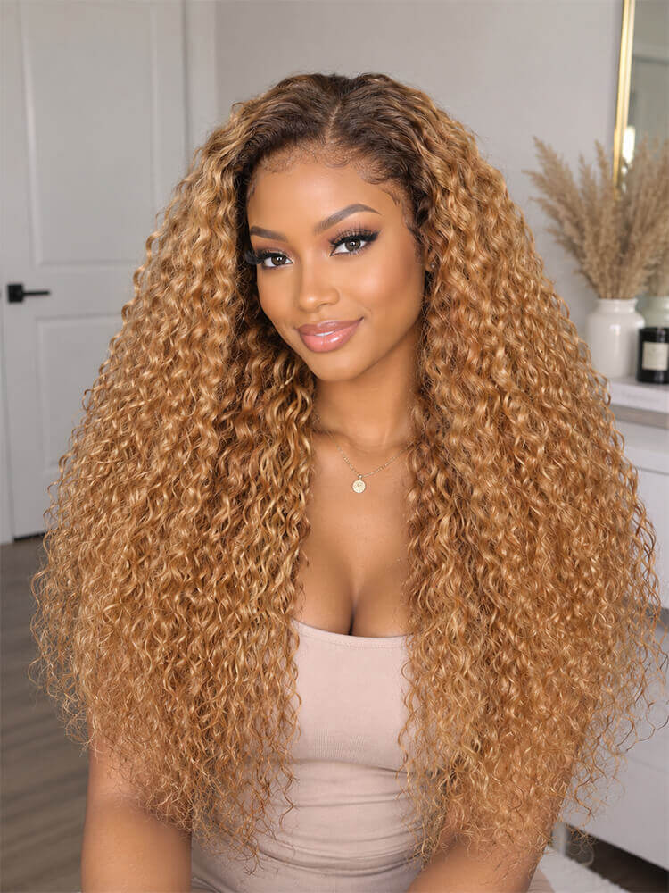 Ready To Go Brown Ombre Honey Blonde Water Wave 13x4 Lace Frontal Wig