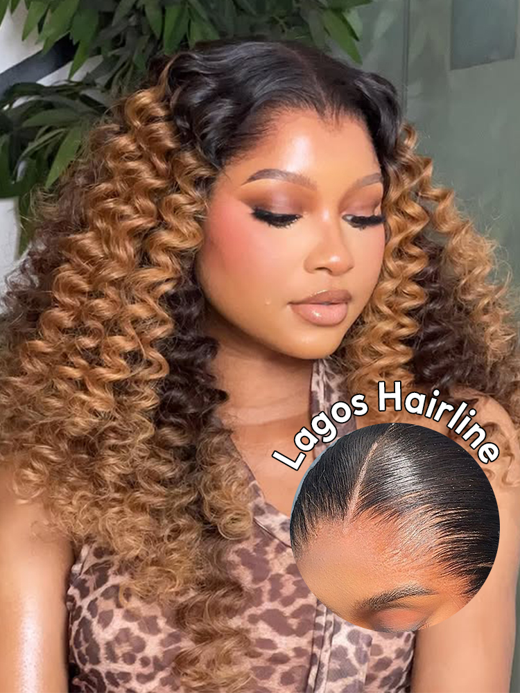 Lagos Hairline Wig with Big Volume Curls - 13x6 HD Lace and LY Lace Black Root Ombre Wig