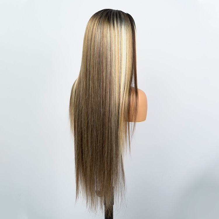 Highlighted Deep Wave Wig With Blonde Highlights