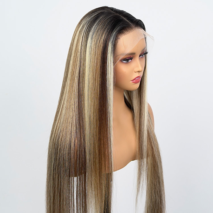 Highlighted Deep Wave Wig With Blonde Highlights