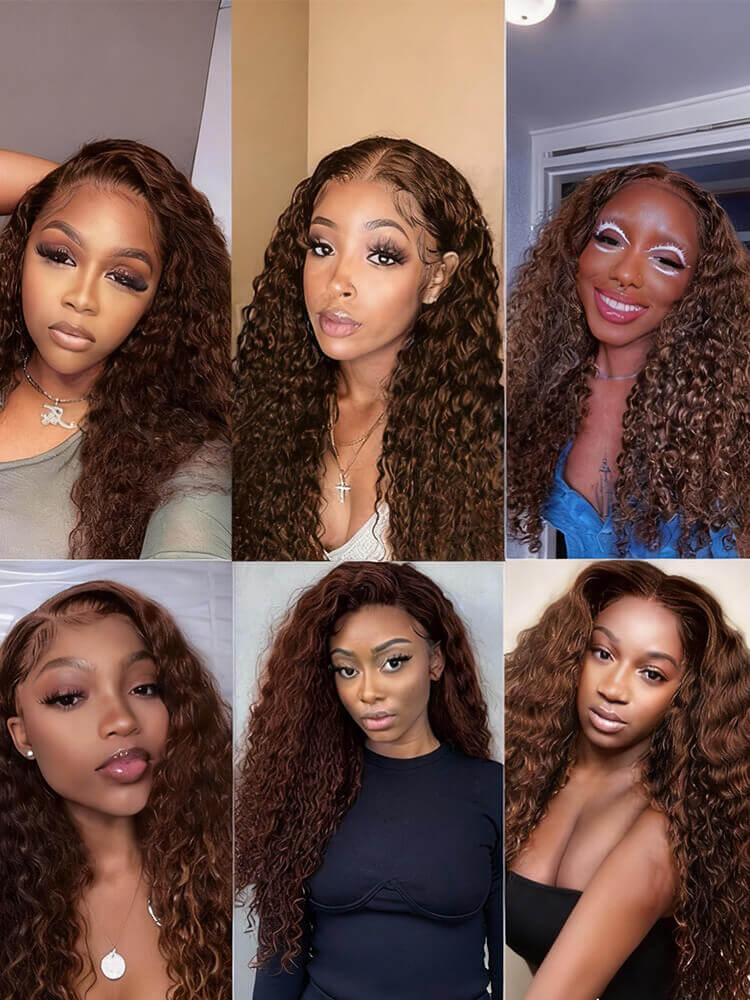 Brown Water Wave Transparent Lace Front Wigs Pre-plucked Super Natural