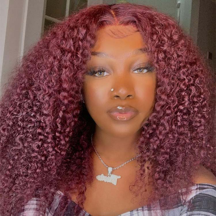Burgundy curly wig
