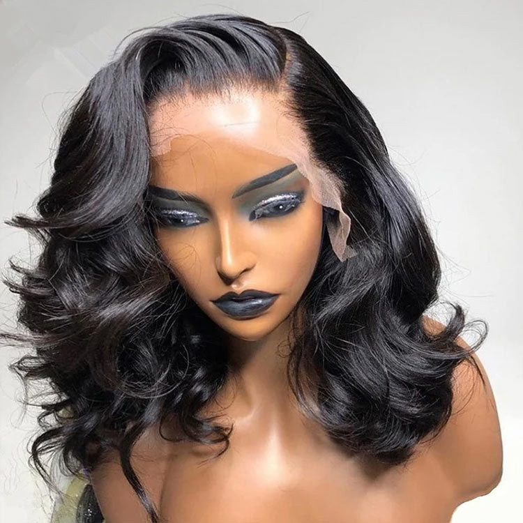 Body wave Human Hair Lace Front Wigs Natural Black 130%-250% Density ...