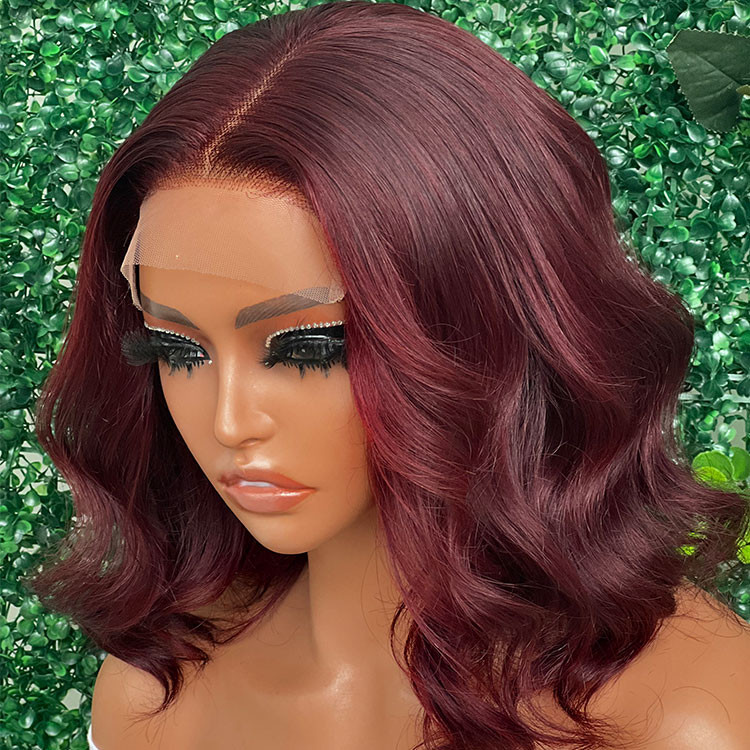Burgundy Wig Wavy Bob Wig 5x5 Glueless Human Hair Wigs Asteriahair