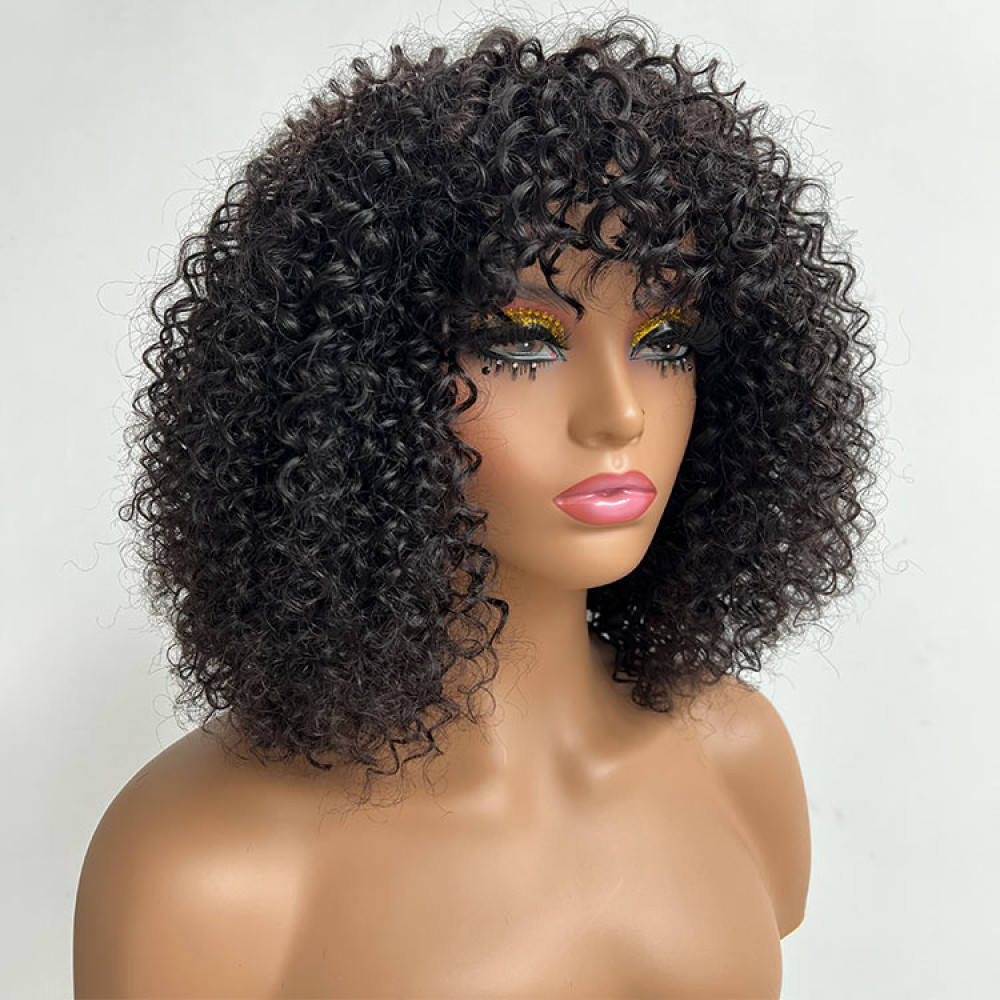 Curly Wig With Bangs Human Hair Glueless Wigs