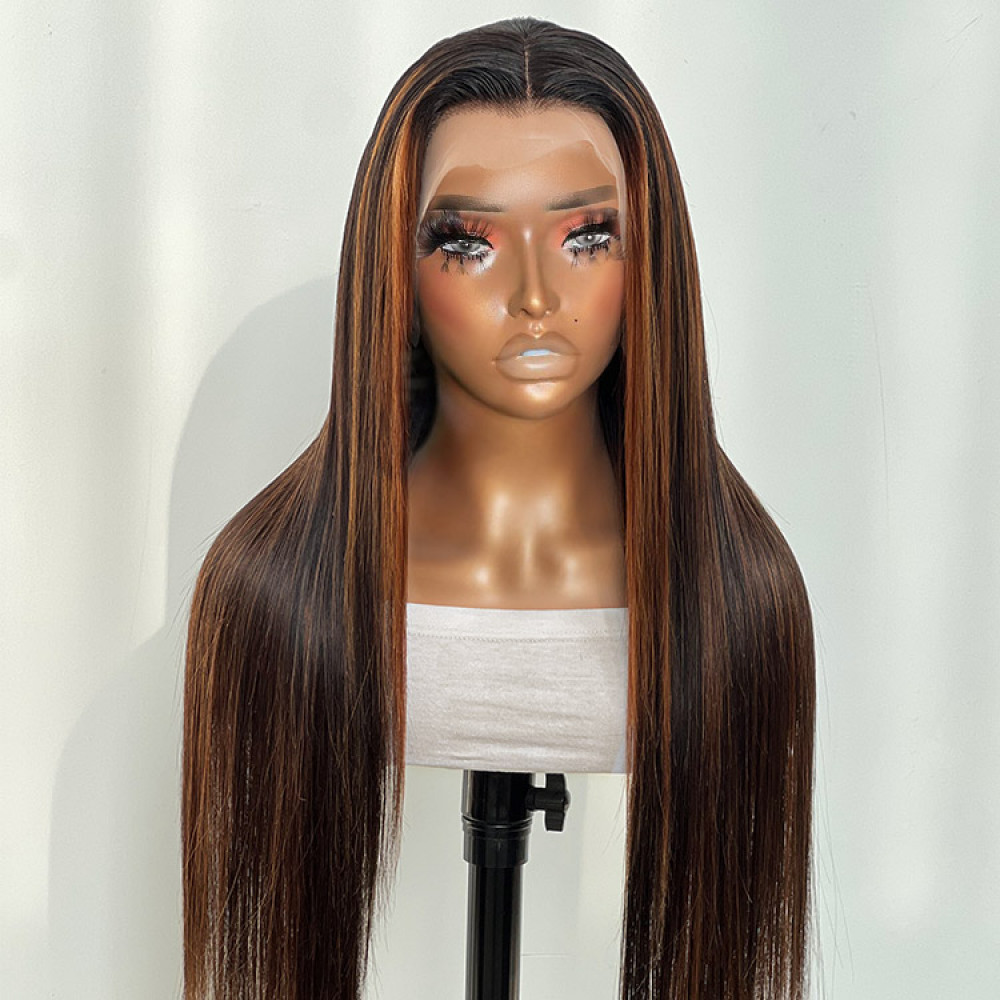 #P1b/30 Highlight Bone Straight Hair Undetectable Transparent Lace Wig