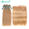 Asteriahair #27 Hair Color Straight Hair 3 Bundles And 13*4 Lace Frontal Closure With Baby Hair