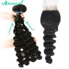 Brazilian Hair With Closure 4 Bundles Loose Deep With Lace Closure