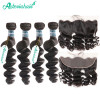 Human Hair Weaves 4 Bundles Brazilian Loose Wave Weaves And 13*4 Lace Frontal Closures