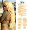 3 Bundles Brazilian Human Hair With 613 Pure Blonde Lace Closure Body Wave Hair