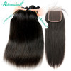 Brazilian Straight Hair Bundles With Closure 4 Bundles Deal With 4*4 Closure