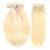 613 Blonde Color Straight Hair 4 Bundles With 4*4 Lace Closure