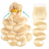 Blonde Hair Color 613 Blonde Weave Body Wave Bundles With 4*4 Lace Closure