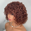 Chestnut Brown Short Curly Wigs With Bangs Glueless Lace Closure Wig