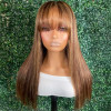 Highlight Color Straight Hair Wig With Bang Glueless Closure Wig