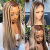 Brown Wig With Blonde Highlights Human Hair Wig For Women