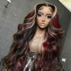 Burgundy And Flesh pink Mixed Highlights Glueless Wig