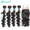 Brazilian Human Hair 4*4 Lace Closure With 4 Bundles Loose Wave Weaves