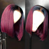 Flash Sale--12inch Burgundy Short Human Hair Blunt Cut Colored Bob Wig