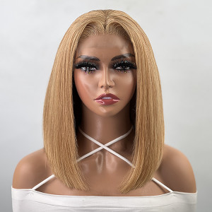 Short Straight Wig Glueless Honey Blonde Bob Human Hair