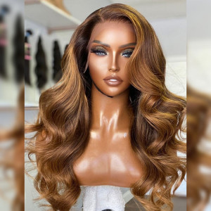 Side Part Honey Blonde Lace Front Wig With Blonde Highlights