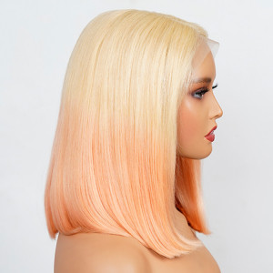 Sunset Blonde Pink Omber Lace Closure Wig Blunt Cut