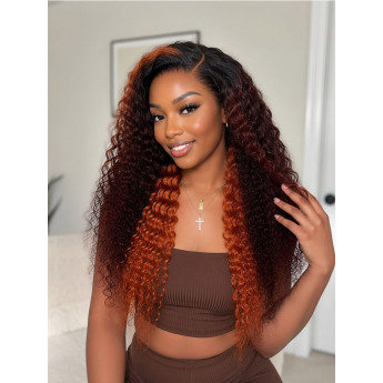 Highlight Deep Wave Glueless 13x4 Burgundy Ginger Lace Wig With Invisi Drawstring