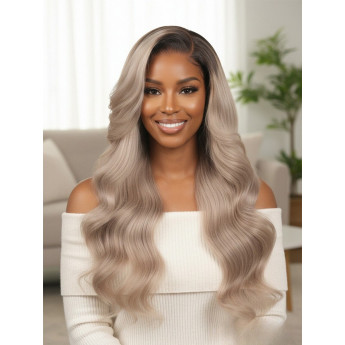 13x6 HD Lace Ombre Ash Blonde Body Wave Wig Multi-Layered