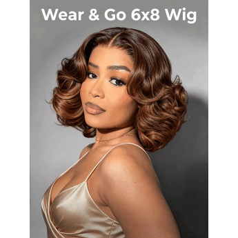 6x8 Transparent Lace Closure Wig 12 Inch 300% Density Light Brown Wig