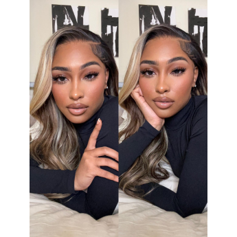 Brown Blonde Mixed Balayage Lace Front Wig Pre-plucked Super Natural