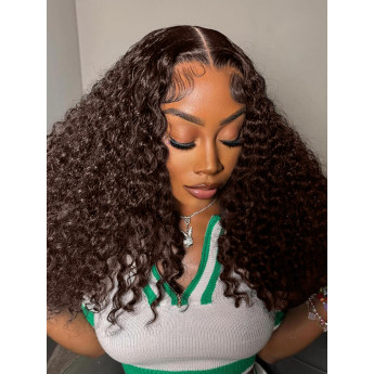 Burmese Curly Dark Brown Full Density HD13x4 & 13x6 Lace Front Wig with Spiral Ends