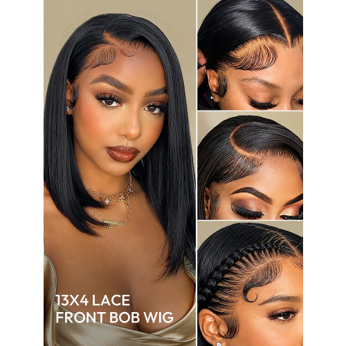 13x4 Lace Front Straight Human Hair Bob Wigs
