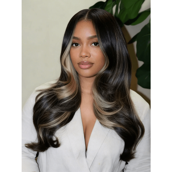 Glueless 5x7 HD Lace Wig Layered Waves Face Framing Highlight Wear & Go