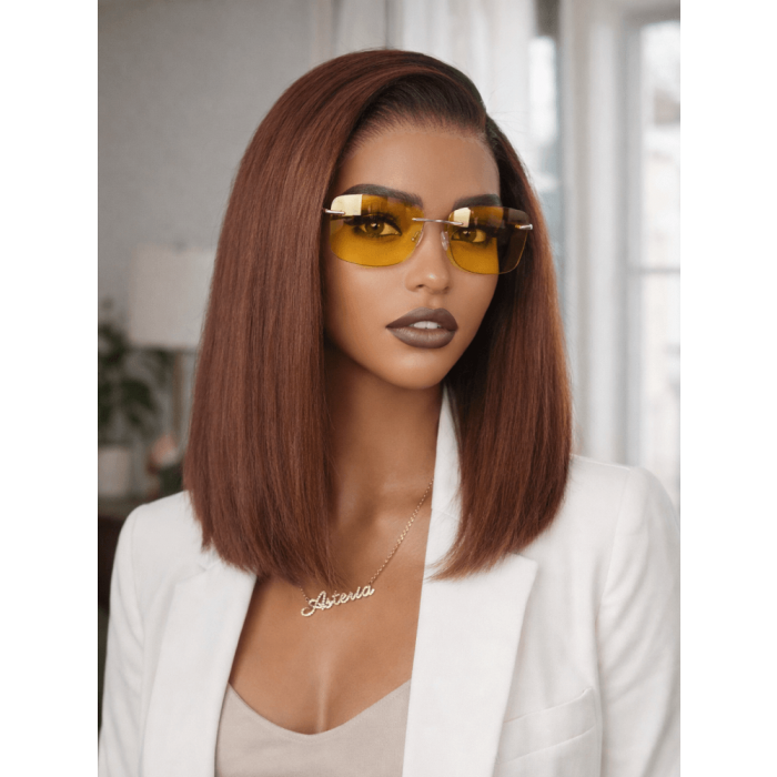 Asteria Chestnut Ombre Straight Bob Wig 250% Density 6x8 Glueless Wear and Go Human Hair with Drawstring