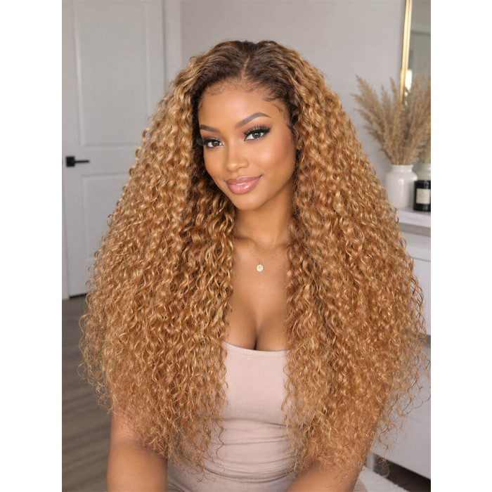 Ready To Go Brown Ombre Honey Blonde Water Wave 13x4 Lace Frontal Wig
