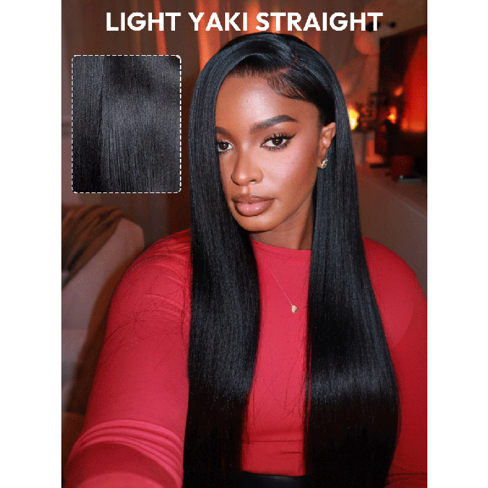 Light Yaki Straight Glueless LayerCut Drawstring Lace Front Wig - Silk Press C Part Wigs
