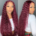 99j Burgundy Hair Color Deep Wave Hair Transparent Lace Front Wig